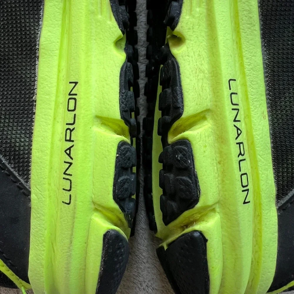 Nike Lunarlon Women 6.5 Youth 5Y Running Shoes Athletic Sneaker Black Neon Green